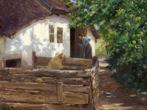 Feeding time for the pig. by H. A. Brendekilde