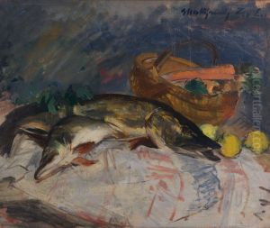 Stillleben mit Fischen by Laszlo Mattyasovszky-Zsolnay