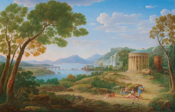 classical landscape with figures seated before a tempietto - view 1