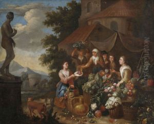 Verkauf von Gemuse und Blumen an einem italienischen Marktstand. by Norbert van Bloemen