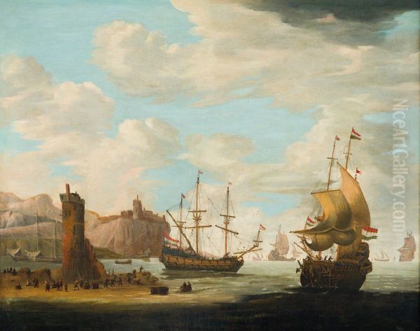 A seascape with Tall ships - view 1