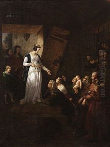 Blanche de Castille, mere de Saint-Louis et regente de France, delivrant les prisonniers enfermes dans les cachots du chapitre de Chastenay, pres Paris by Eugenie Servieres