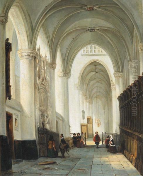 Sunlit Cathedral With Townspeople - view 1