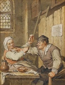 A Tavern Interior With Peasants Seated At A Table; And A Tavern Interior by Jacob Buys