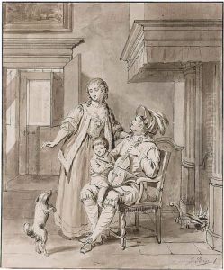 Interior Scene With A Violinist And His Family: The Sense Of Hearing by Jacob Buys