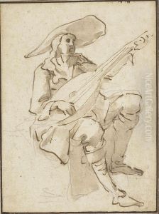 A Seated Lutenist Wearing A Wide-brimmed Hat by Willem Buytewech