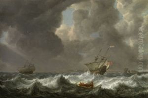 Dutch Merchantmen in Rough Seas off a Rocky Coast by Simon De Vlieger
