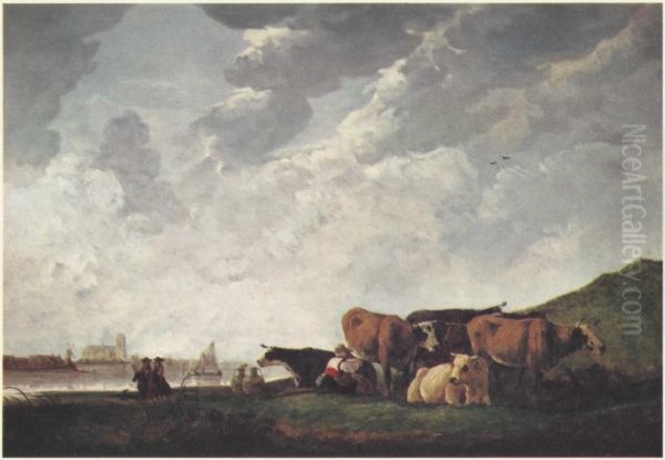 Six cows in a meadow - view 1
