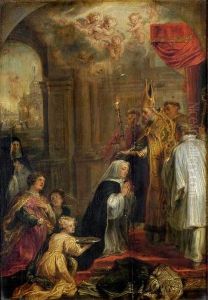 La Prise de voile de sainte Gertrude et l'incendie de l'abbaye de Nivelles