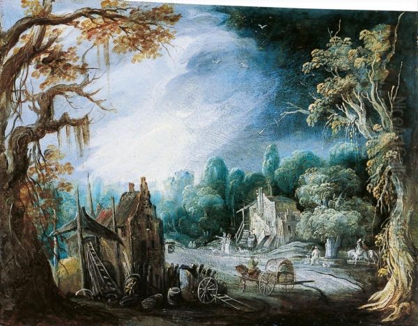 Wooded landscape with architecture and figures - view 1
