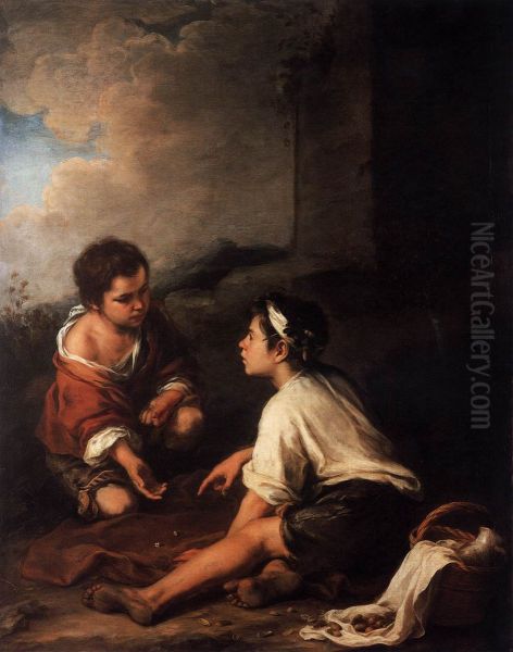 Two boys playing dice - view 1