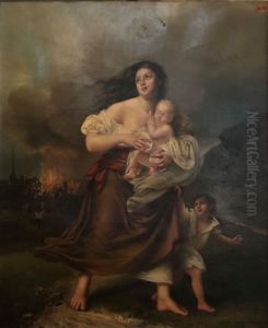 La fuite de l'incendie du village by Adele Romany