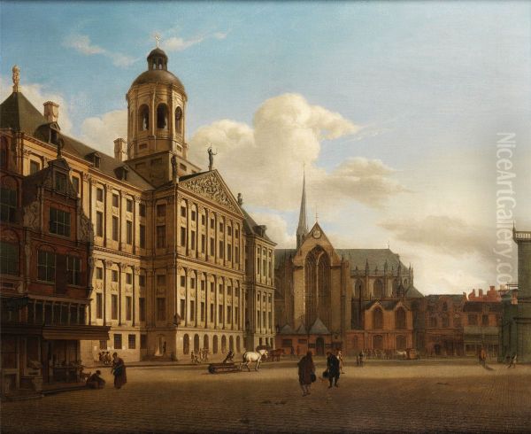 View of the dam with the Town Hall in Amsterdam - view 1