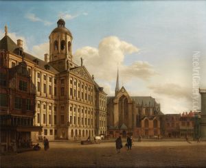 View of the dam with the Town Hall in Amsterdam by Jan Van Der Heyden