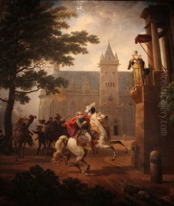 Henri IV caracolant devant une dame a son balcon
