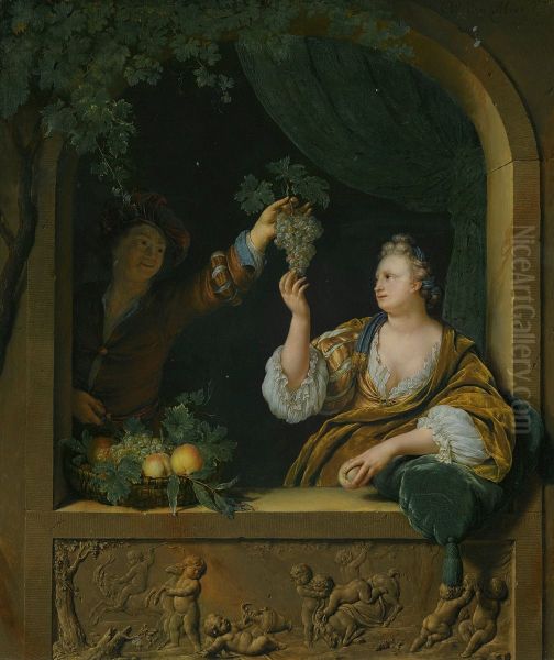A Gentleman offering a Lady a Bunch of Grapes - view 1