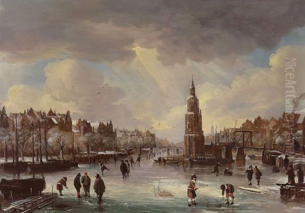 Ice Skating near the Montelbaanstoren, Amsterdam - view 1