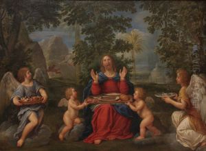 Jesus Christ servi par les anges by Francesco Albani