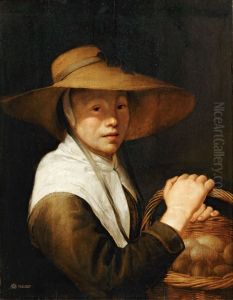 Portrait of a girl with a basket of eggs Portrait of a girl with a basket of eggs