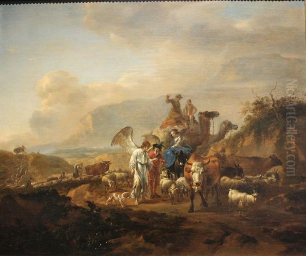 Angel with shepherds + cattle - view 1