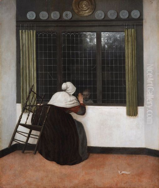 Frau am Fenster (durch das ein Kind blickt) - view 1