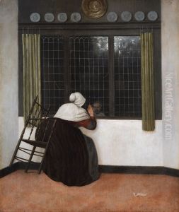 Frau am Fenster (durch das ein Kind blickt) by Jacob Vrel