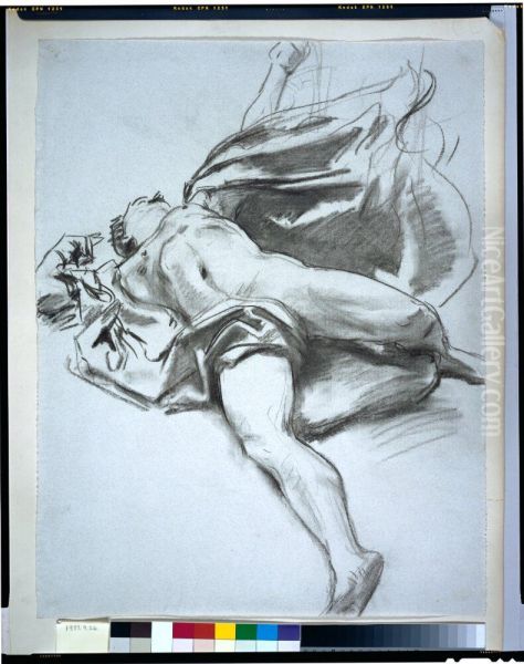 Male Nude Reclining with Drapery - view 1