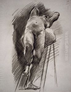 Naken man lutad mot en stege by John Singer Sargent