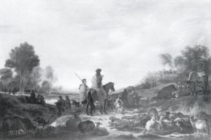 Landscape with Figures, Cattle and Household Utensils by Cornelis Saftleven