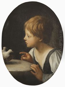 Barn med tva duvor. Detalj ur "Marie kyrktagning" by Guido Reni