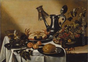 Maltidsstycke med krabba och frukter by Pieter Claesz
