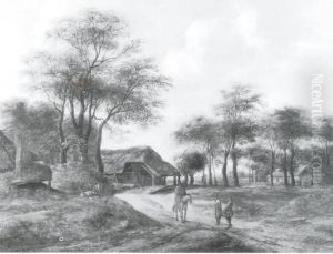 Landskap med byggnader och en ryttare by Pieter van Asch