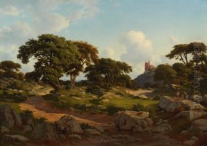 Landscape with a Ruined Castle, Hammershus on the Island Bornholm by Georg Emil Libert