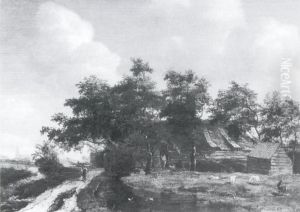 Wooded Landscape with Farmhouses by Meindert Hobbema