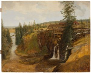 Varmlandskt landskap med sag och fors by Christoffer Wallroth