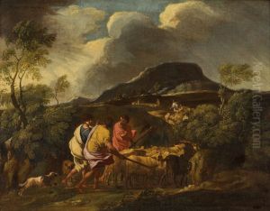 Ovaderslandskap med herdar och boskap by Gaspard Dughet