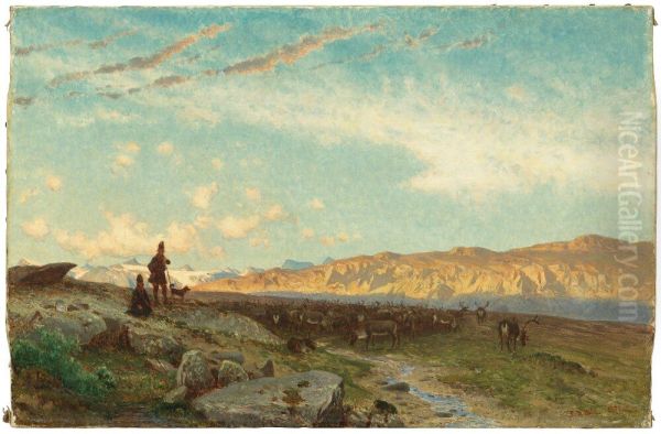 Laponian Landscape with Reindeer and Sami - view 1