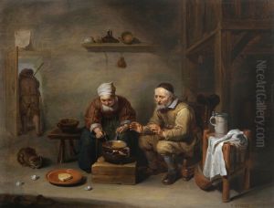 Old couple in a rustic interior by Willem van, the Elder Herp