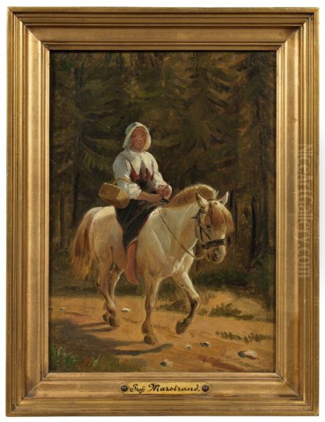 A Woman from Dalecarlia Riding Barefooted on a White Horse - view 1