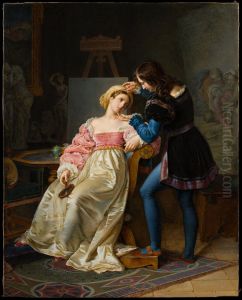 Raphael Adjusts Fornarina's Hair Before Painting her Portrait by Marie-Philippe Coupin de la Couperie