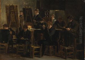 Studio Interior with Artists Working by Auguste-Xavier Leprince