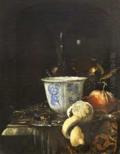 Still life with porcelain bowl, glasses and fruit by Willem Kalf
