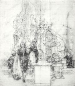 Cartoon for the Lower Hall of the NM. Patron of the Fine Arts and Founder of the Museum King Gustav III of Sweden Recieving Antique Pieces of Art by Carl Larsson