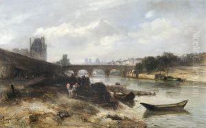 View of the Seine looking towards the Pont Royal and the Pavillon de Flore by Johan Jongkind