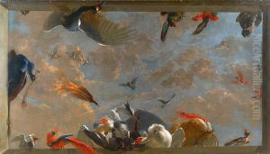 Ceiling "trompe-l'oeil" piece with birds