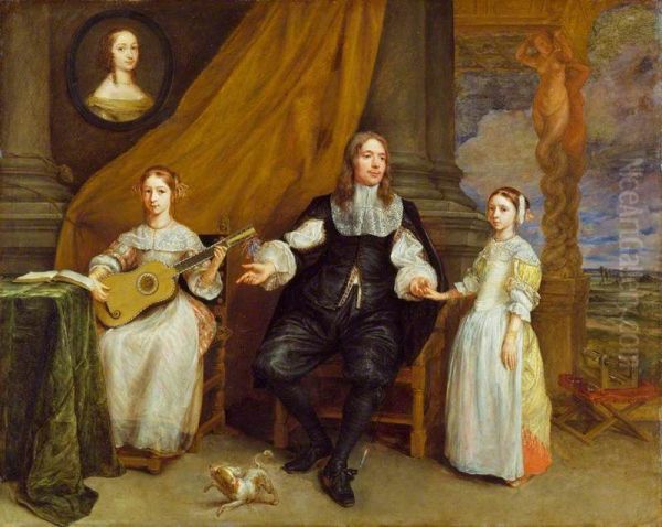 Portrait of an unknown man with two daughters - view 1
