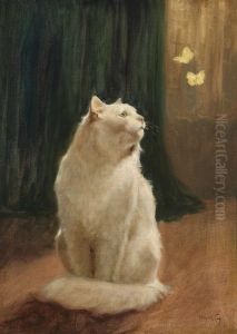 White Cat and two Brimstone Butterflies by Arthur Heyer