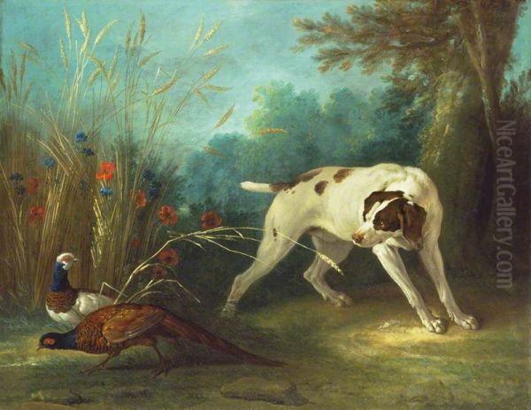 Dog Pointing Pheasants - view 1