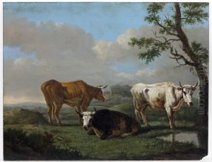 Vee in landschap, Drie koeien in de wei, by Albarta ten Oever