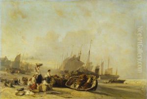 Boats on the Shore at Calais by Eugene Isabey